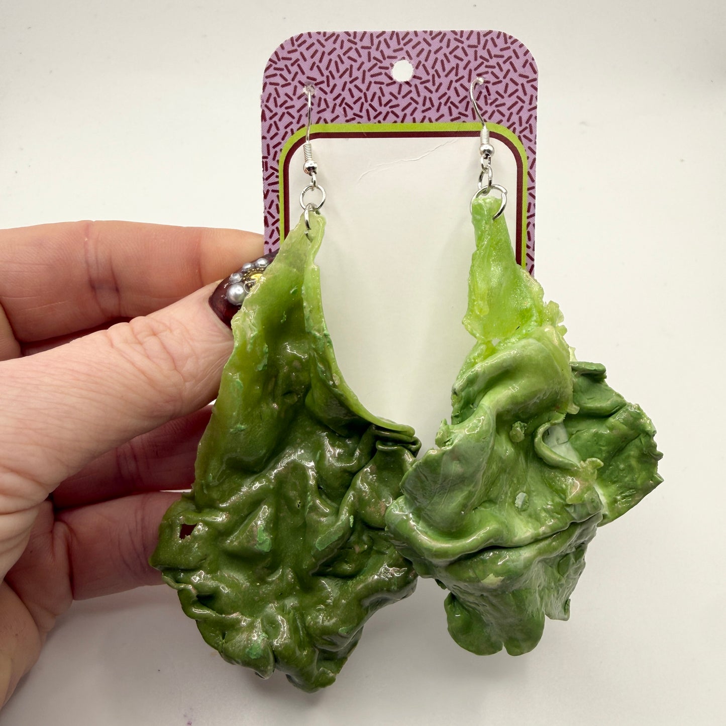 Statement lettuce leaves dangle earrings