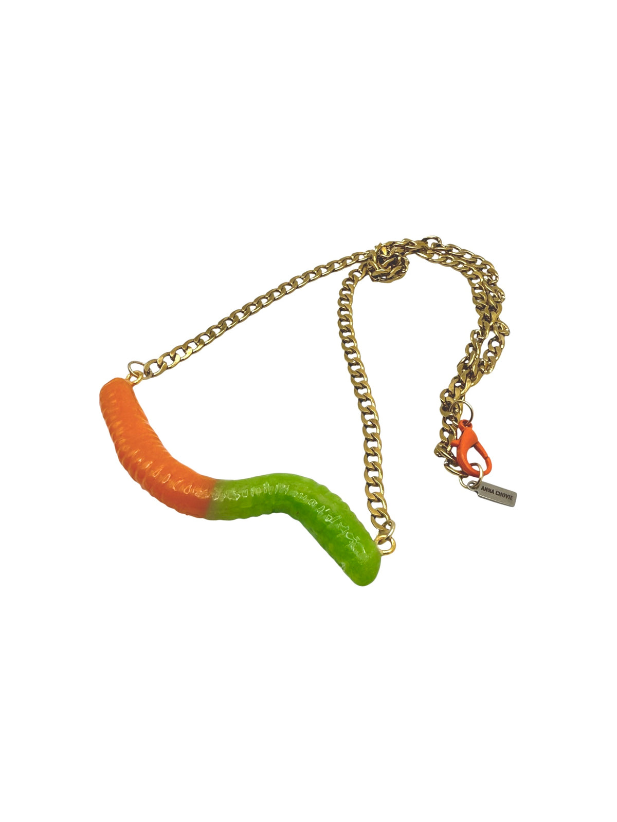 Two-toned Gummy Worm Necklace - Orange Kiwi