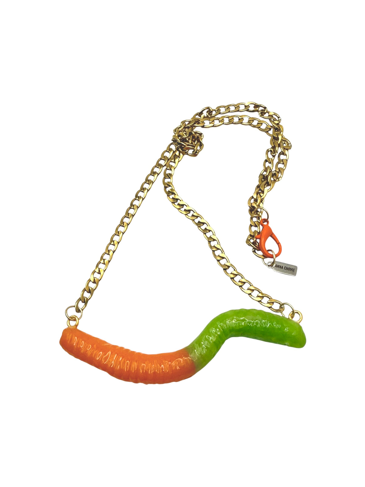 Two-toned Gummy Worm Necklace - Orange Kiwi