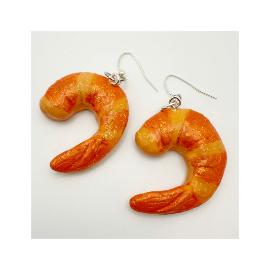 Orange Glittery Shrimp Earrings