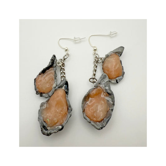 Small Double Oysters Extra Long Dangly Earrings