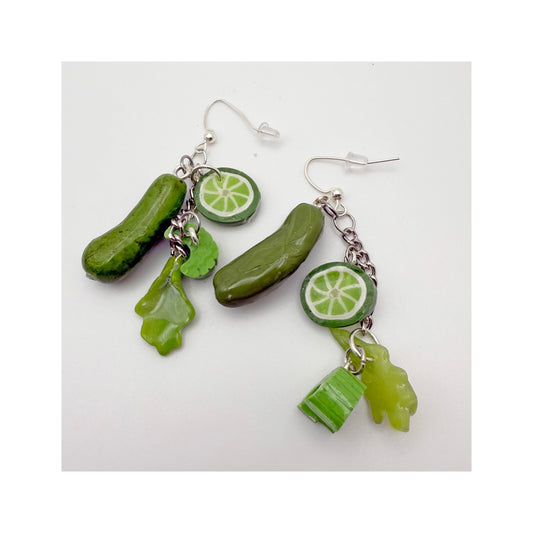 Green Things Dangly Earrings