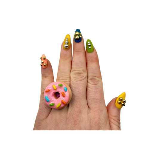 Pink Sprinkle Donut Adjustable Ring